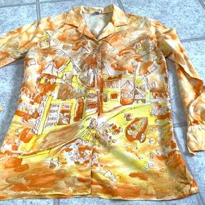 Vintage Yellow Orange Colorful Button up blouse